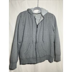 Green Tea Jacket SZ XL Zip Grey Hoodie Comfy Ivory Faux Fur‎ Liner T6